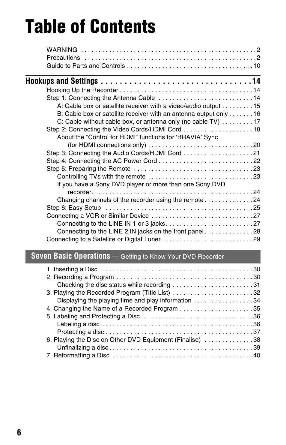 Sony RDR-HX780 User Manual | Page 6 / 136