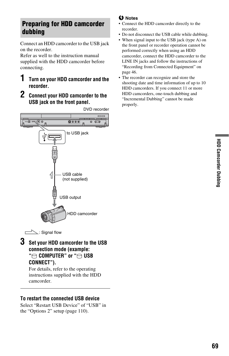 Preparing for hdd camcorder dubbing | Sony RDR-HX780 User Manual | Page 69 / 136