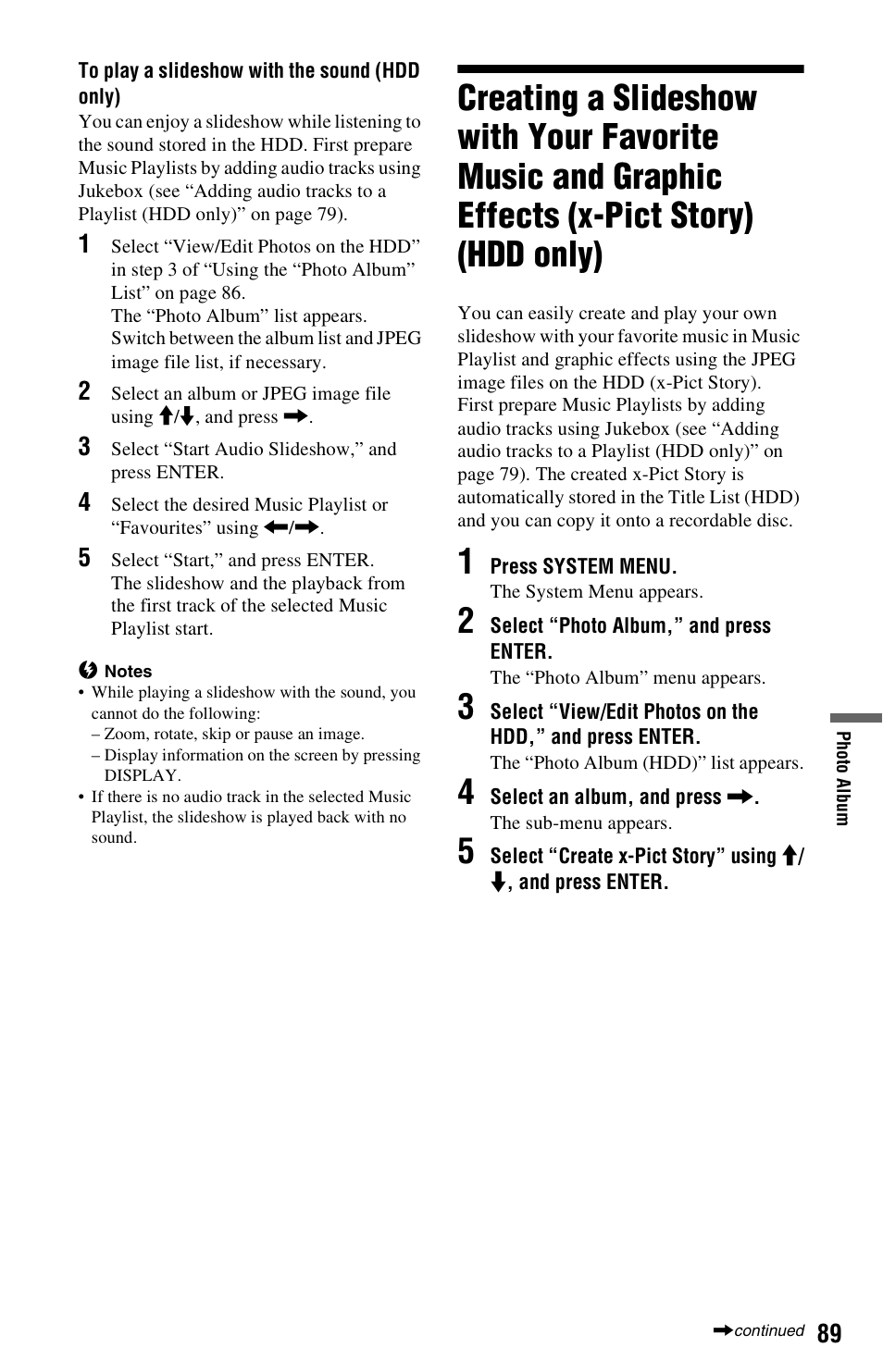 X-pict story) (hdd only) | Sony RDR-HX780 User Manual | Page 89 / 136