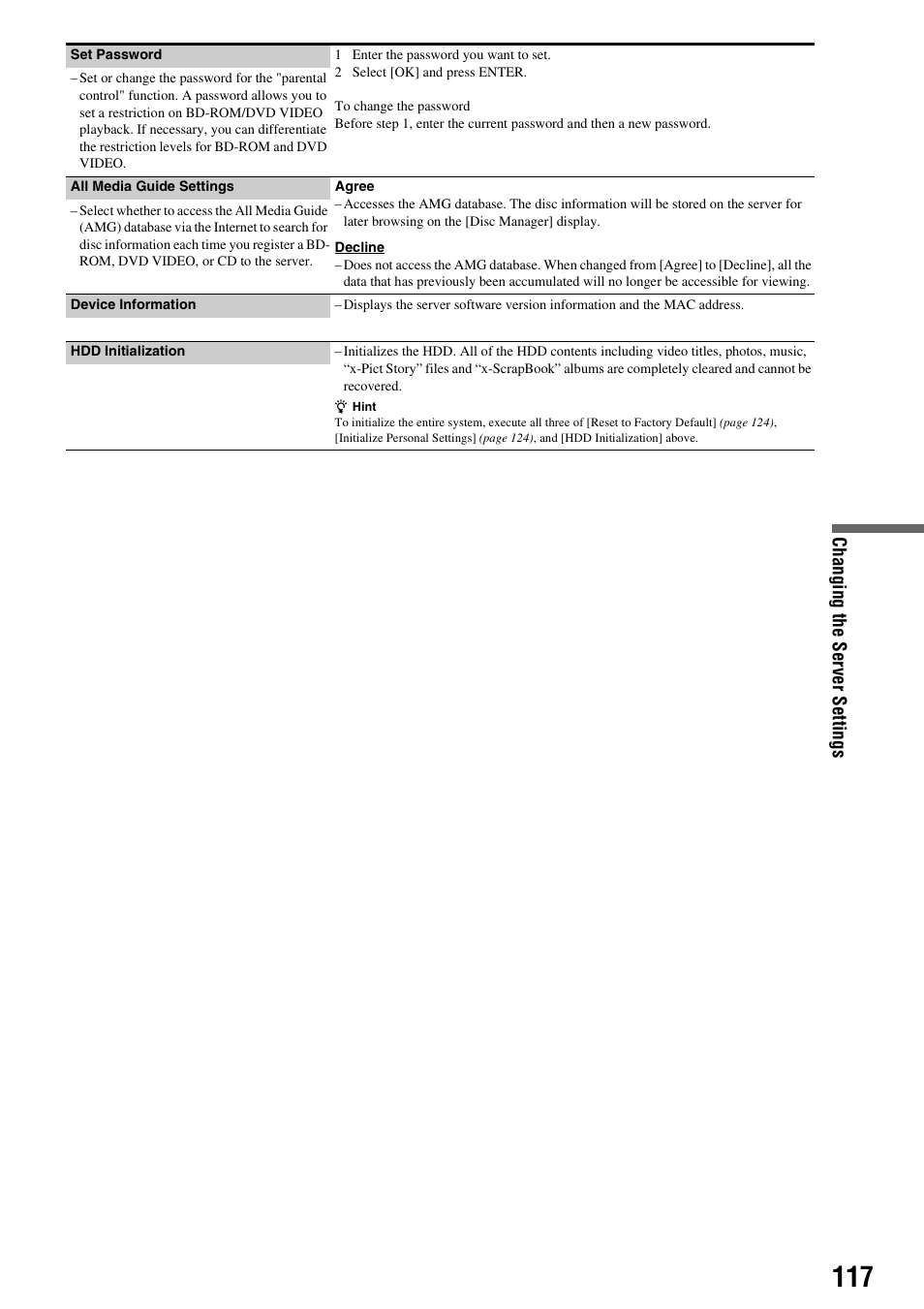 Chan ging the s e rv er sett ings | Sony HES-V1000 User Manual | Page 117 / 155