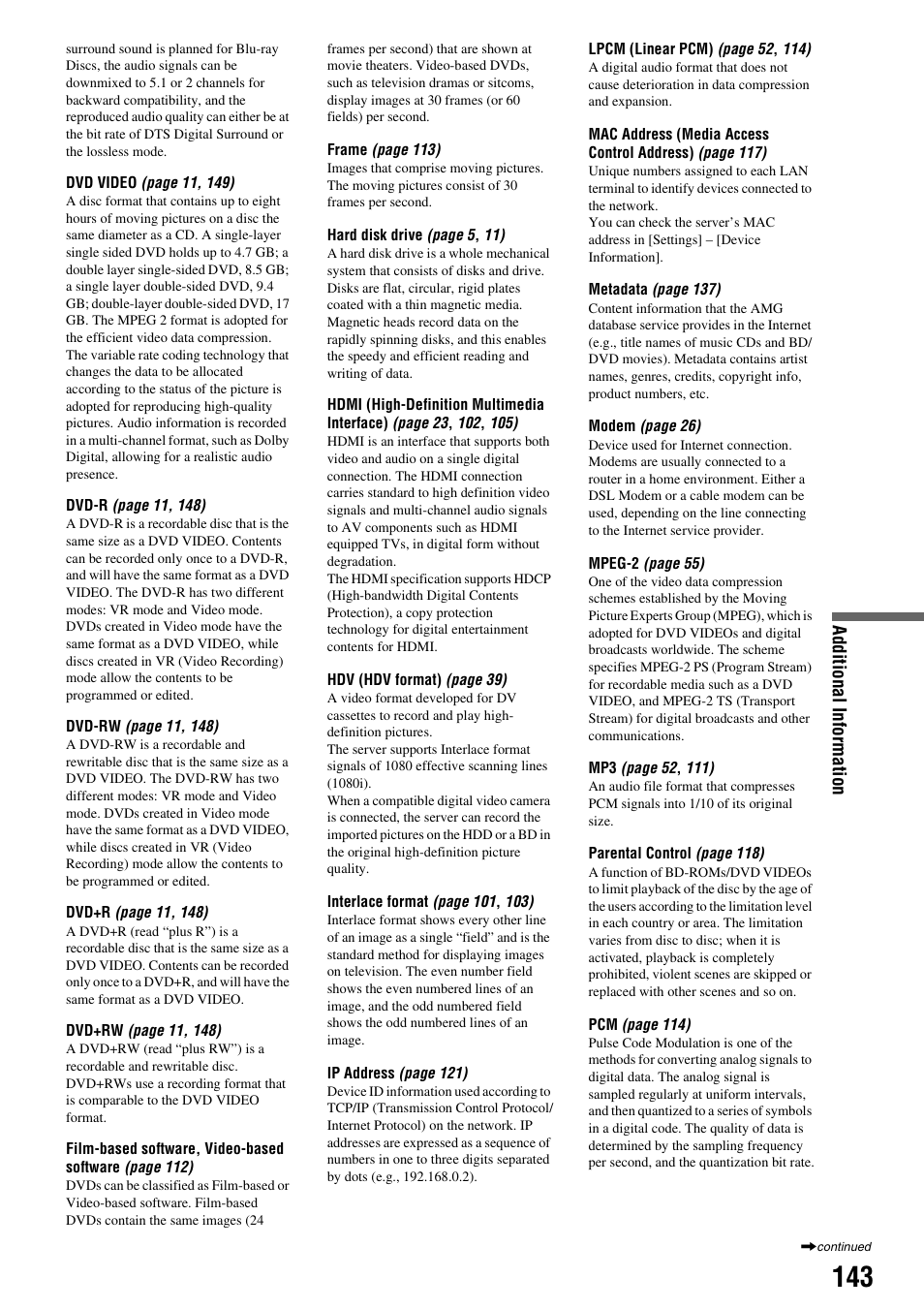 Additi onal informat ion | Sony HES-V1000 User Manual | Page 143 / 155