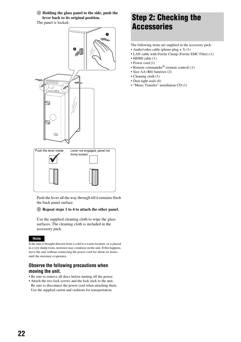 Step 2: checking the accessories | Sony HES-V1000 User Manual | Page 22 / 155