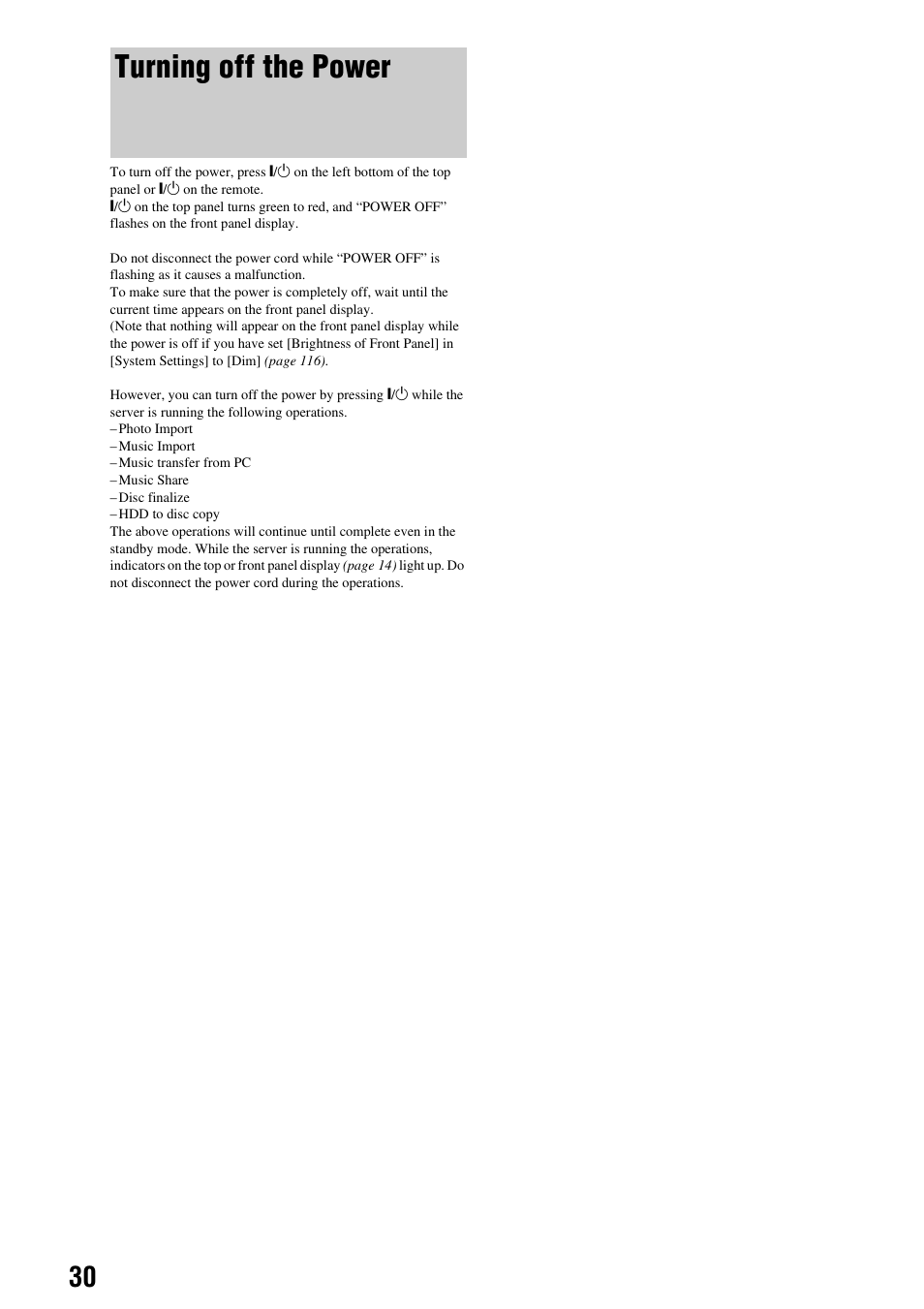 Turning off the power | Sony HES-V1000 User Manual | Page 30 / 155