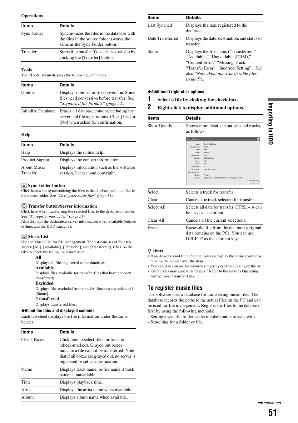 Im por ting to hdd | Sony HES-V1000 User Manual | Page 51 / 155