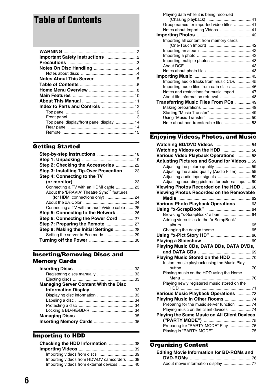 Sony HES-V1000 User Manual | Page 6 / 155