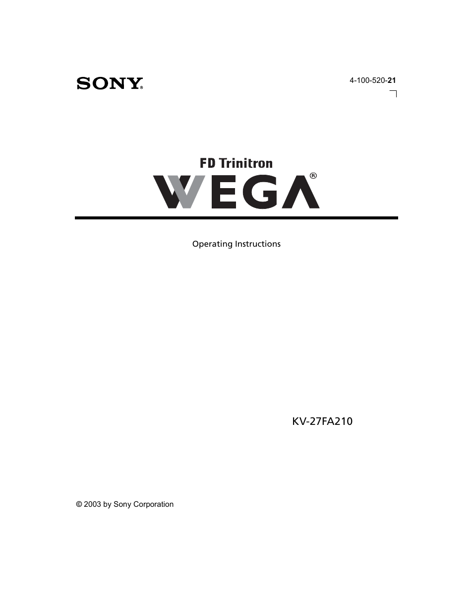 Sony KV-27FA210 User Manual | 56 pages