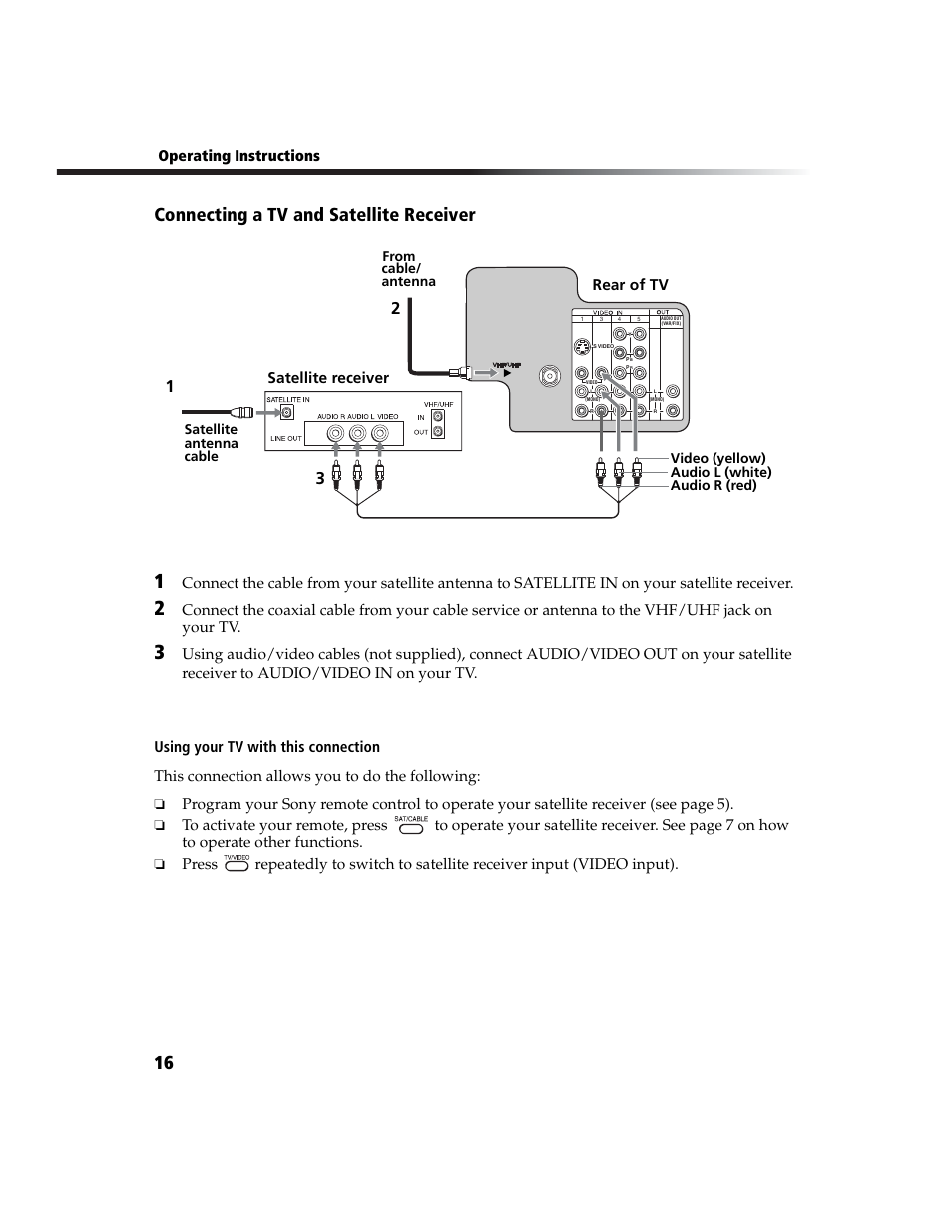 Connecting a tv and satellite receiver | Sony KV-27FA210 User Manual | Page 24 / 56