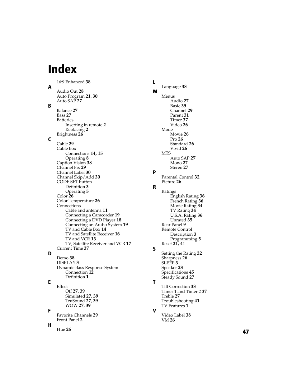 Index | Sony KV-27FA210 User Manual | Page 55 / 56