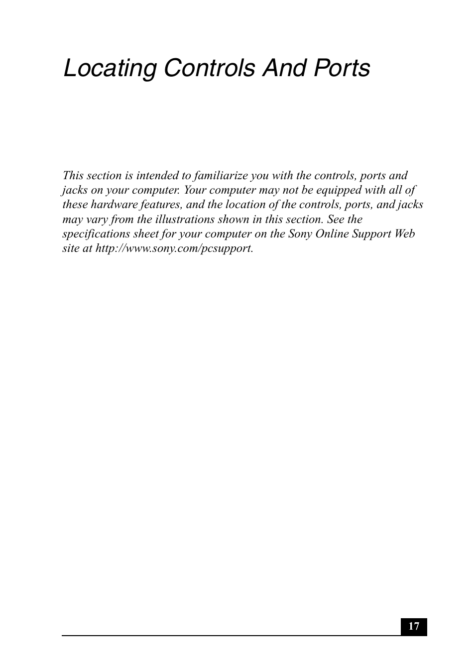 Locating controls and ports | Sony PCV-RS600 User Manual | Page 17 / 48