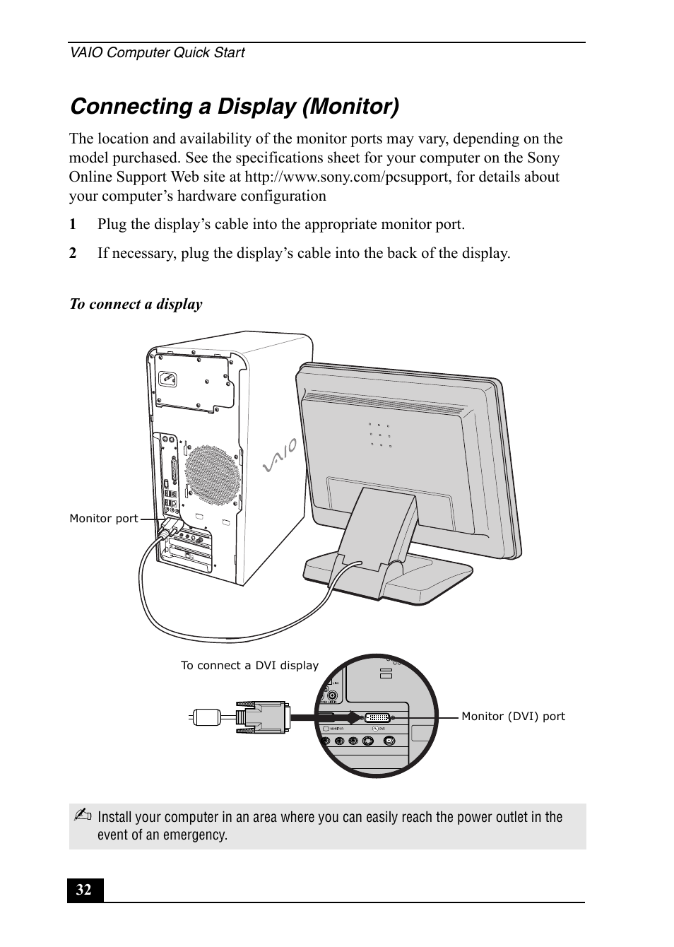 Connecting a display (monitor) | Sony PCV-RS600 User Manual | Page 32 / 48