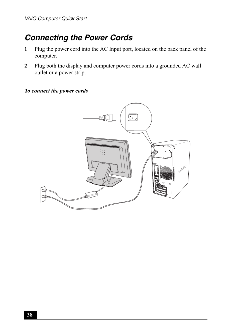 Connecting the power cords | Sony PCV-RS600 User Manual | Page 38 / 48