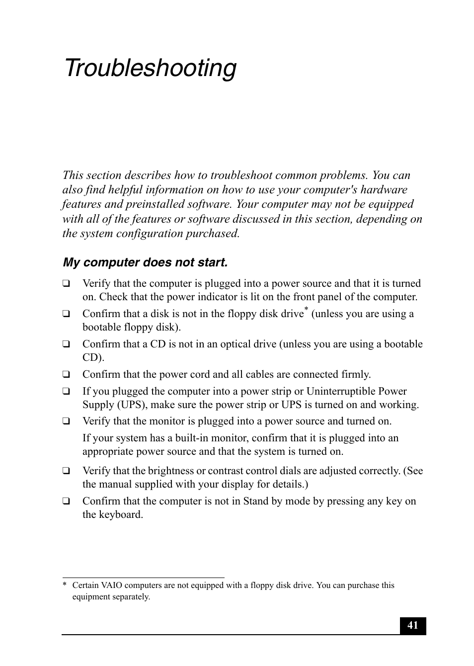 Troubleshooting | Sony PCV-RS600 User Manual | Page 41 / 48