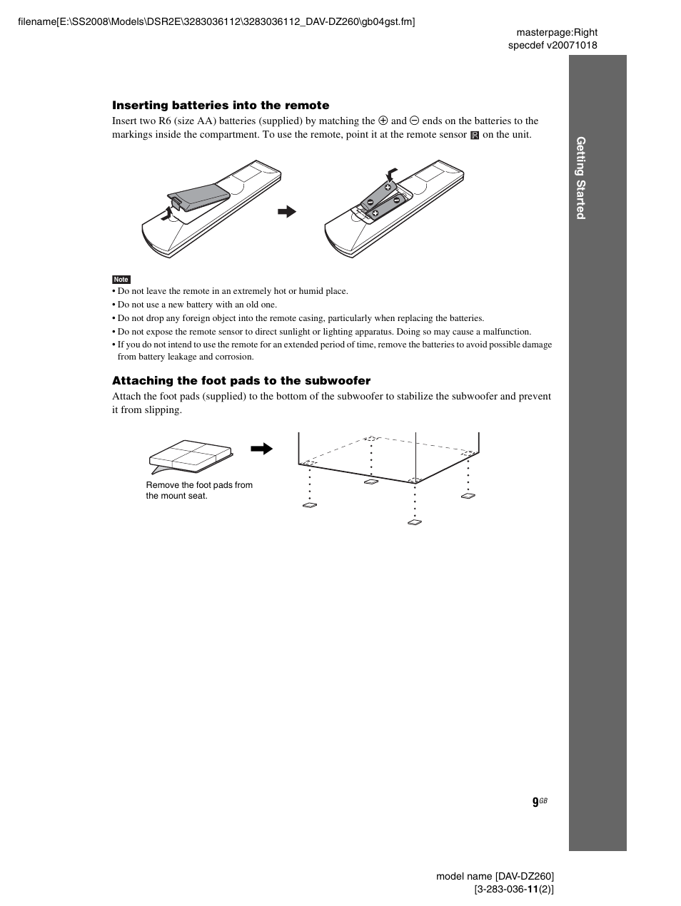 Sony DAV-DZ260 User Manual | Page 9 / 104
