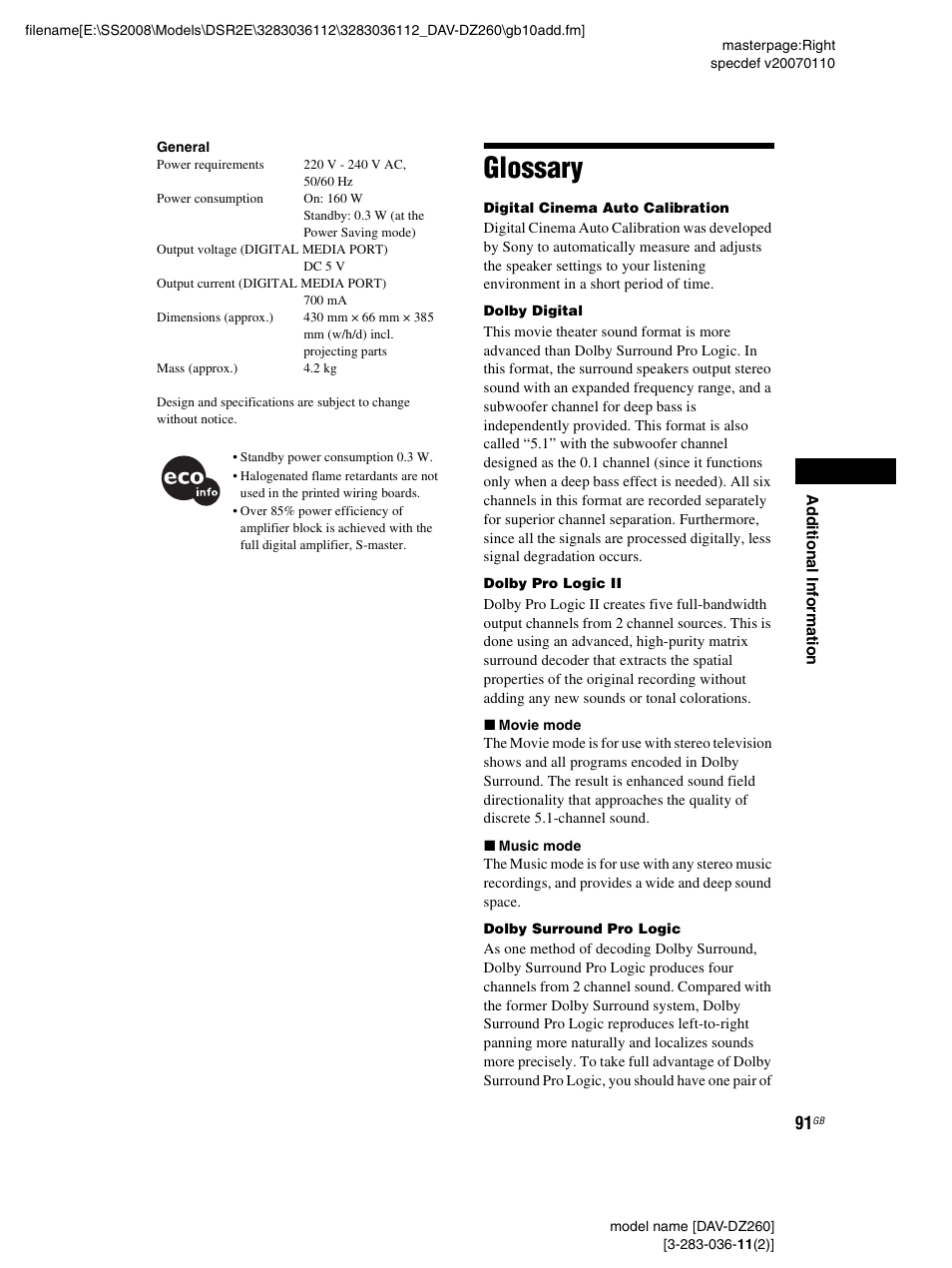 Glossary | Sony DAV-DZ260 User Manual | Page 91 / 104