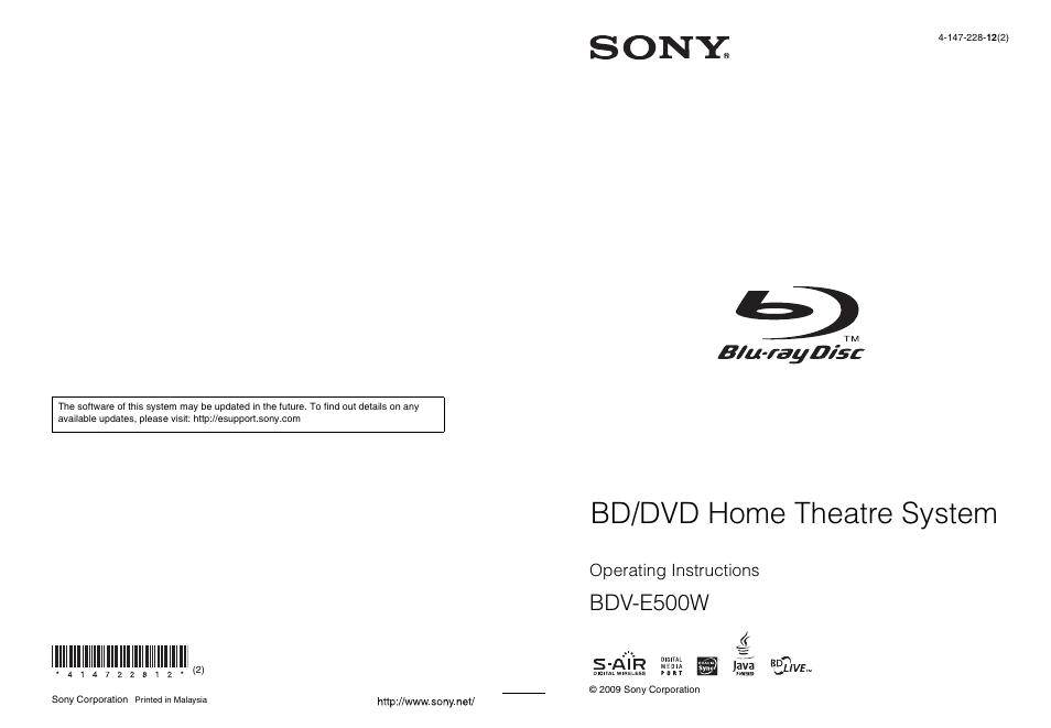 Sony BDV-E500W User Manual | 123 pages