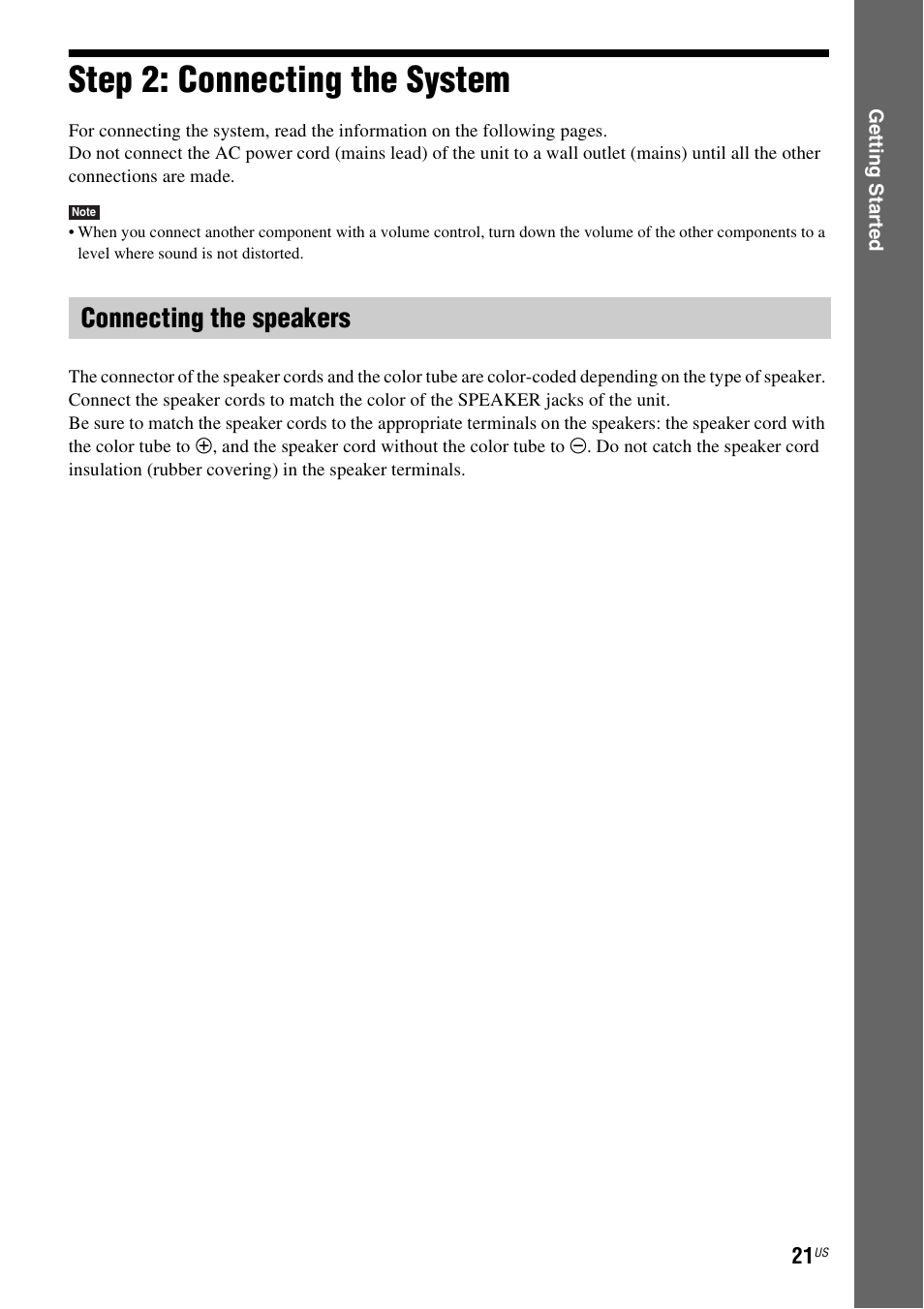 Step 2: connecting the system, Connecting the speakers, E 21) | Sony BDV-E500W User Manual | Page 21 / 123