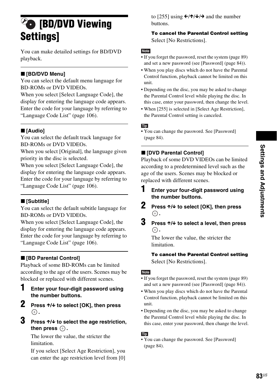 Bd/dvd viewing settings | Sony BDV-E500W User Manual | Page 83 / 123