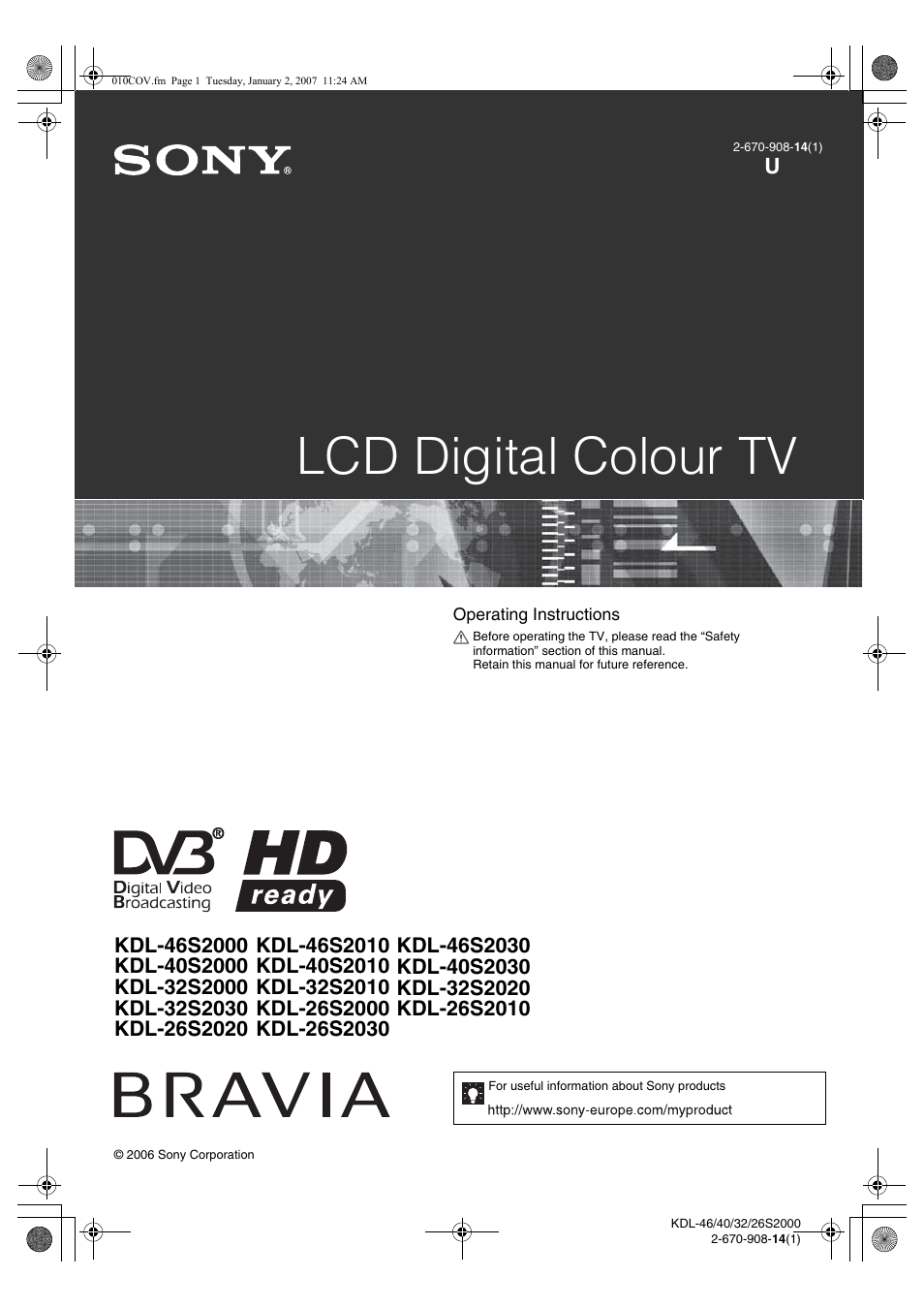 Sony Bravia KDL-26S2030 User Manual | 42 pages