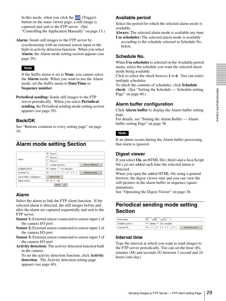 Alarm mode setting section, Periodical sending mode setting section | Sony SNC-RZ30N User Manual | Page 29 / 44