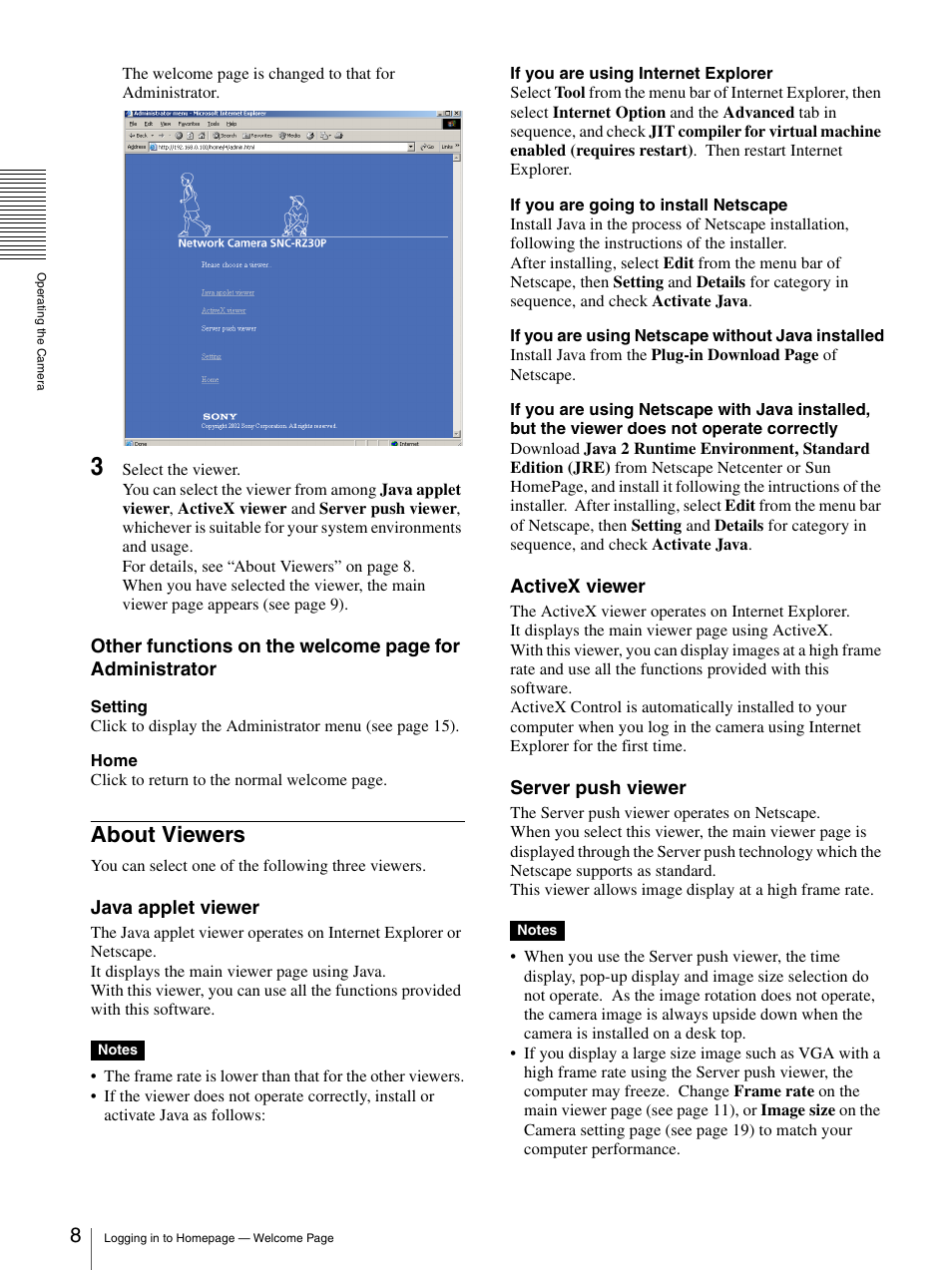About viewers | Sony SNC-RZ30N User Manual | Page 8 / 44
