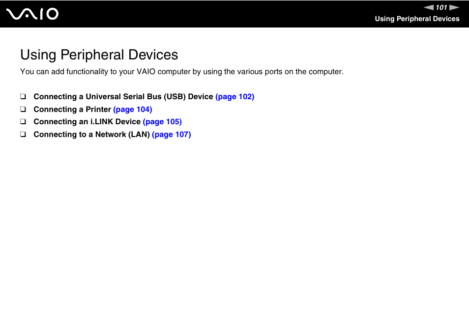 Using peripheral devices | Sony VGC-LT30 Series User Manual | Page 101 / 201