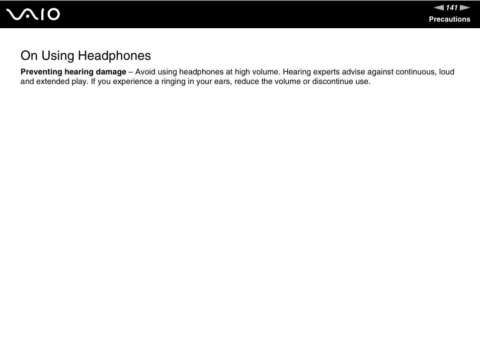 On using headphones | Sony VGC-LT30 Series User Manual | Page 141 / 201