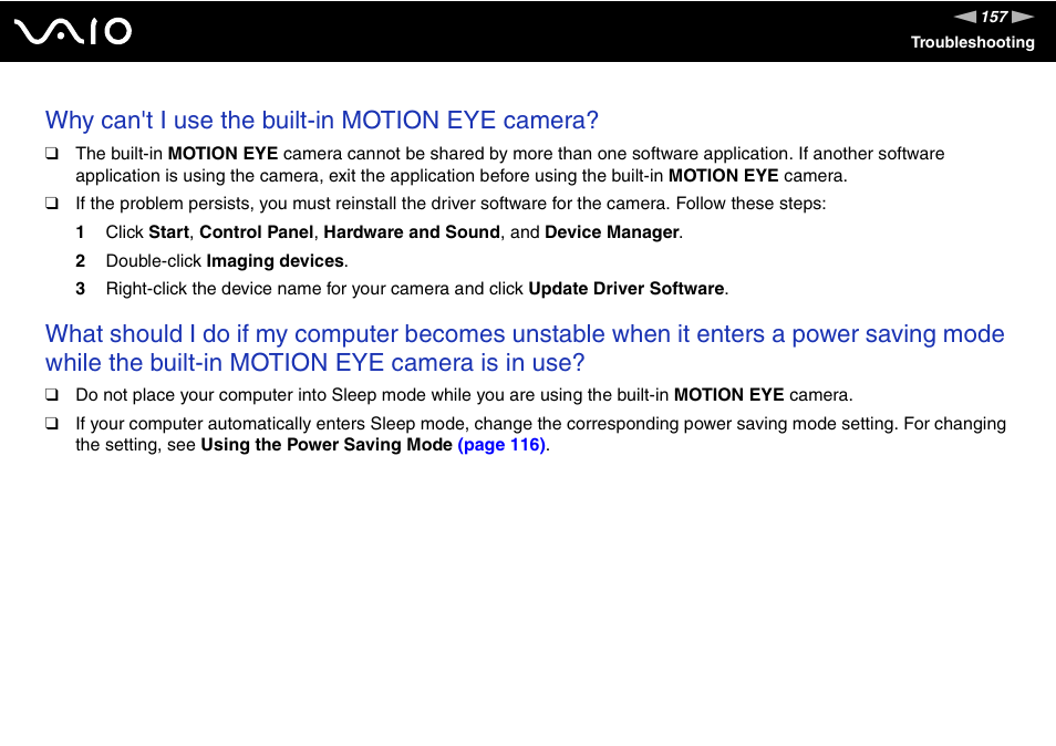 Why can't i use the built-in motion eye camera | Sony VGC-LT30 Series User Manual | Page 157 / 201