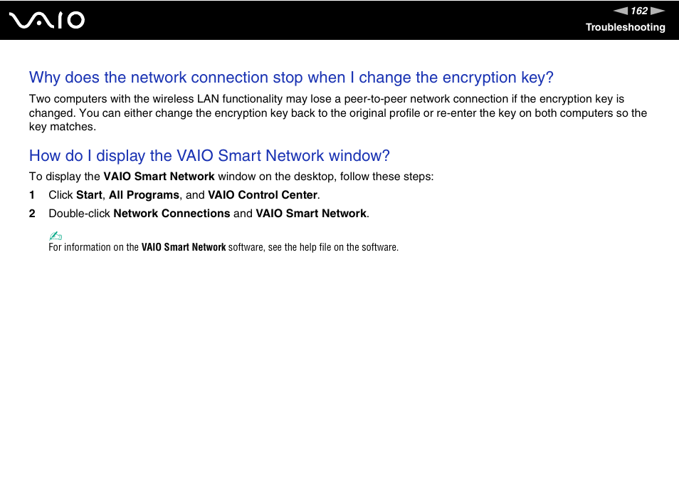 How do i display the vaio smart network window | Sony VGC-LT30 Series User Manual | Page 162 / 201