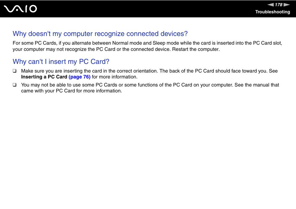 Why can't i insert my pc card | Sony VGC-LT30 Series User Manual | Page 178 / 201