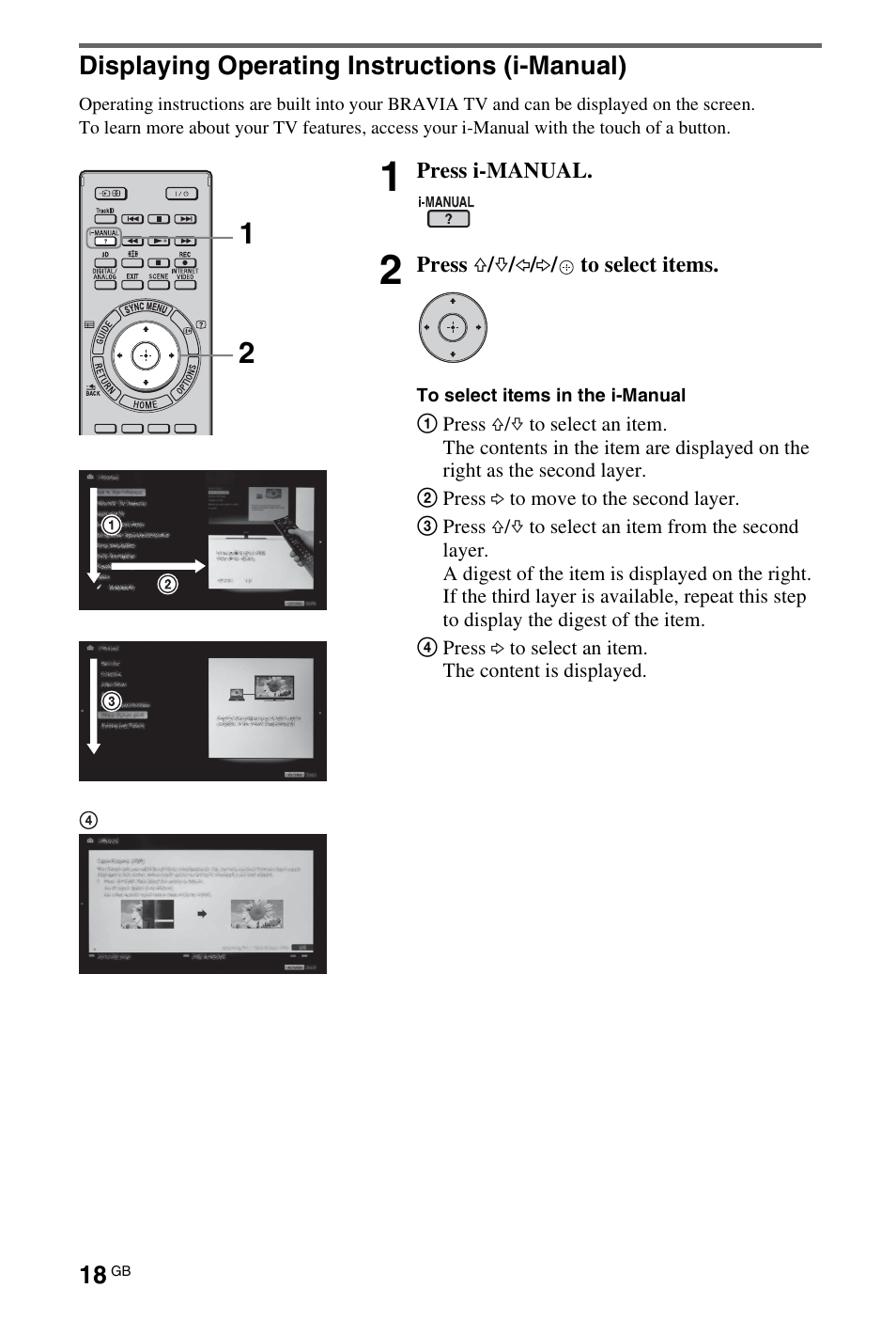 Displaying operating instructions (i-manual) | Sony 4-269-995-13(1) User Manual | Page 18 / 36