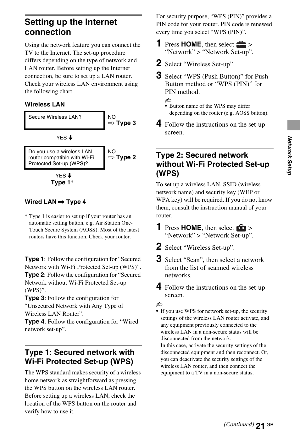 Setting up the internet connection | Sony 4-269-995-13(1) User Manual | Page 21 / 36