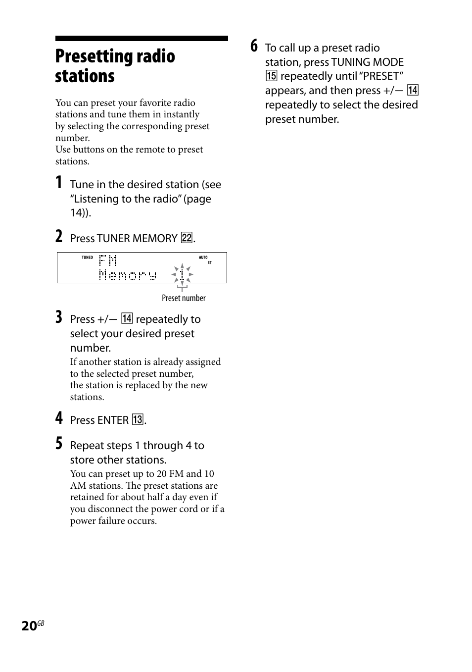 Presetting radio stations | Sony CMT-HX3 User Manual | Page 20 / 32