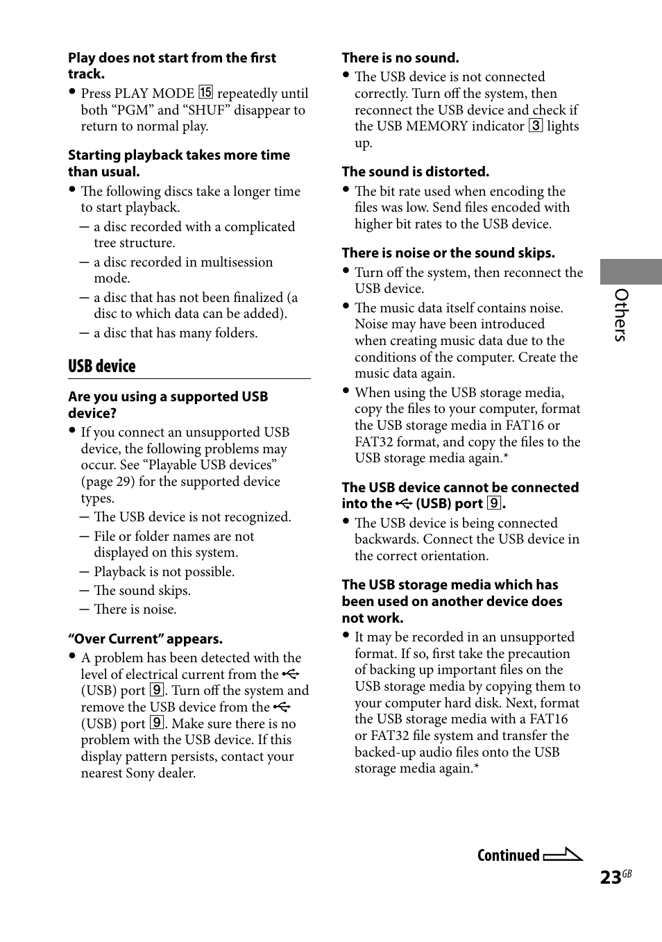 Others, Usb device | Sony CMT-HX3 User Manual | Page 23 / 32