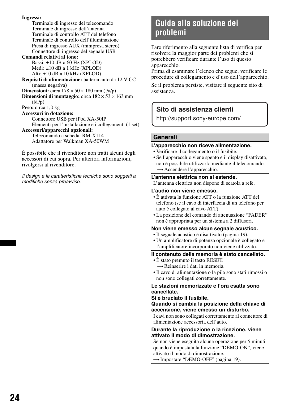 Guida alla soluzione dei problemi, Sito di assistenza clienti | Sony DSX-S100 User Manual | Page 100 / 132