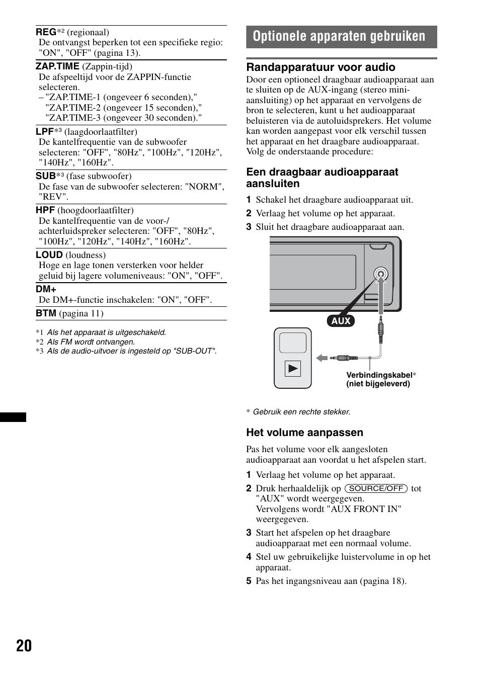 Optionele apparaten gebruiken, Randapparatuur voor audio | Sony DSX-S100 User Manual | Page 122 / 132