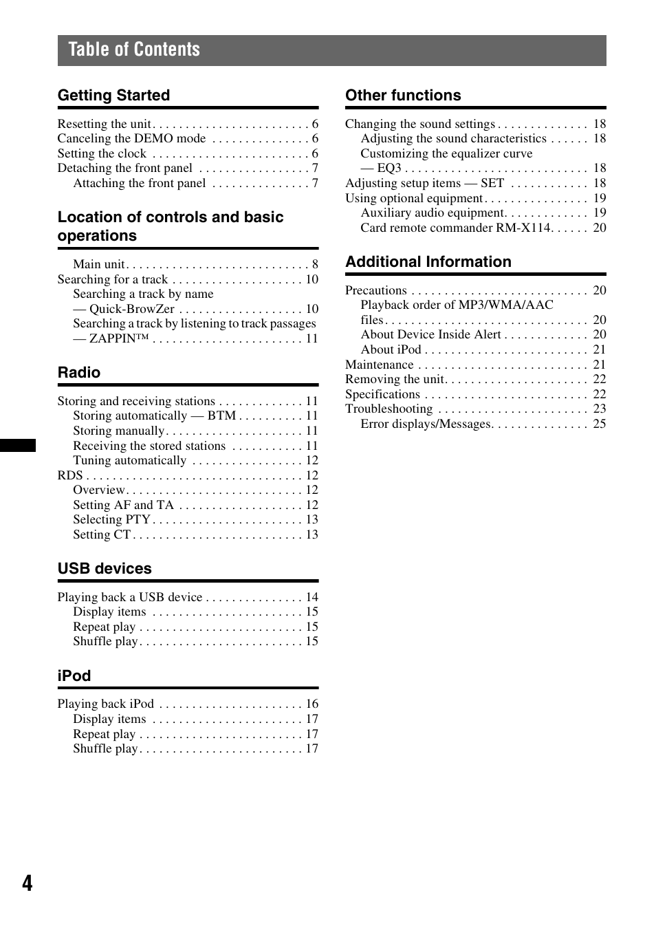 Sony DSX-S100 User Manual | Page 4 / 132