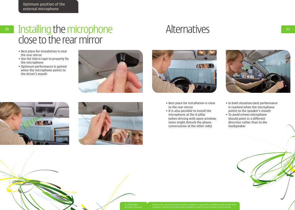 Installing the microphone close to the rear mirror, Alternatives | Sony CK-300 User Manual | Page 11 / 19