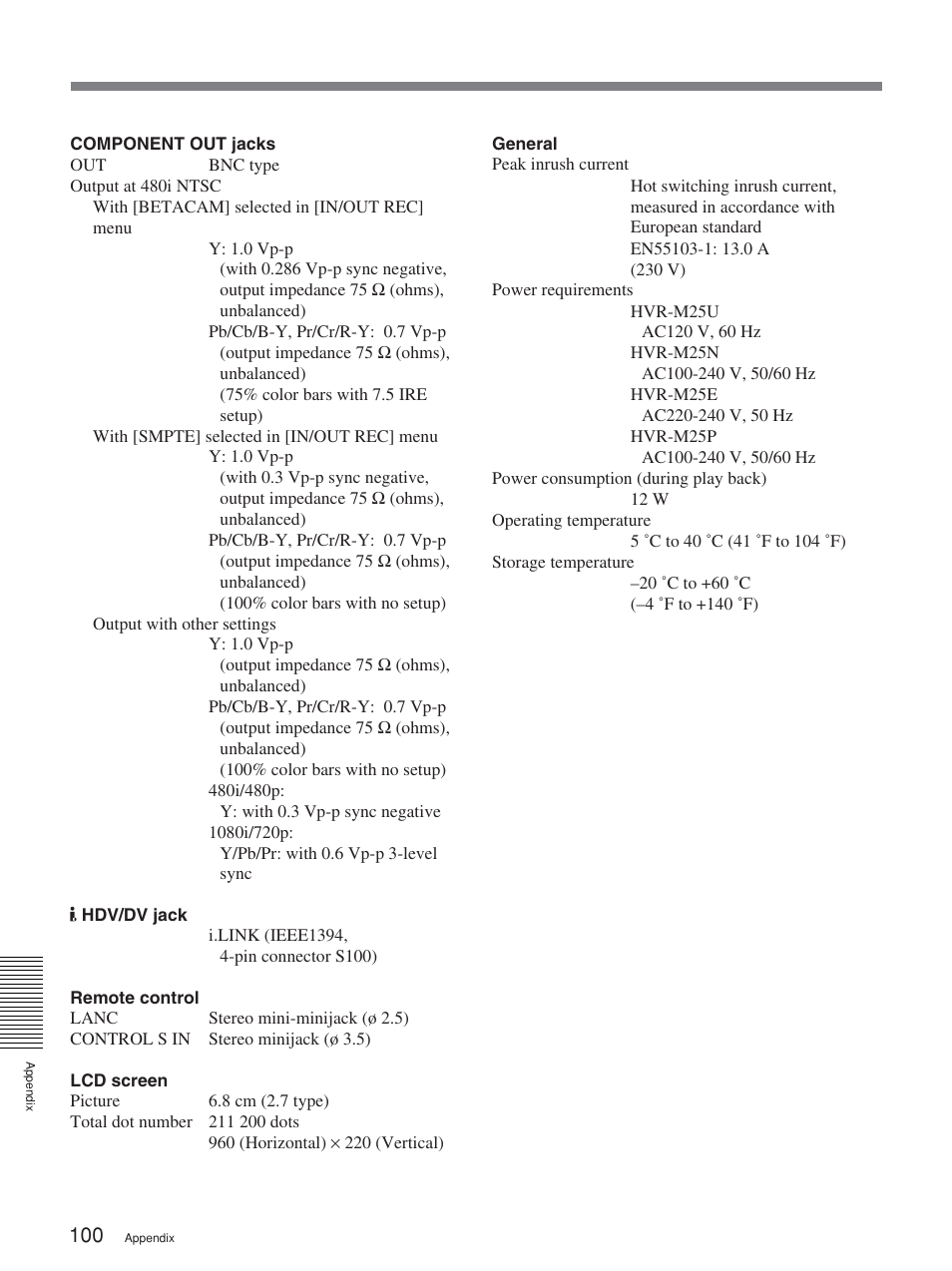 Sony HVR-M25P User Manual | Page 100 / 104