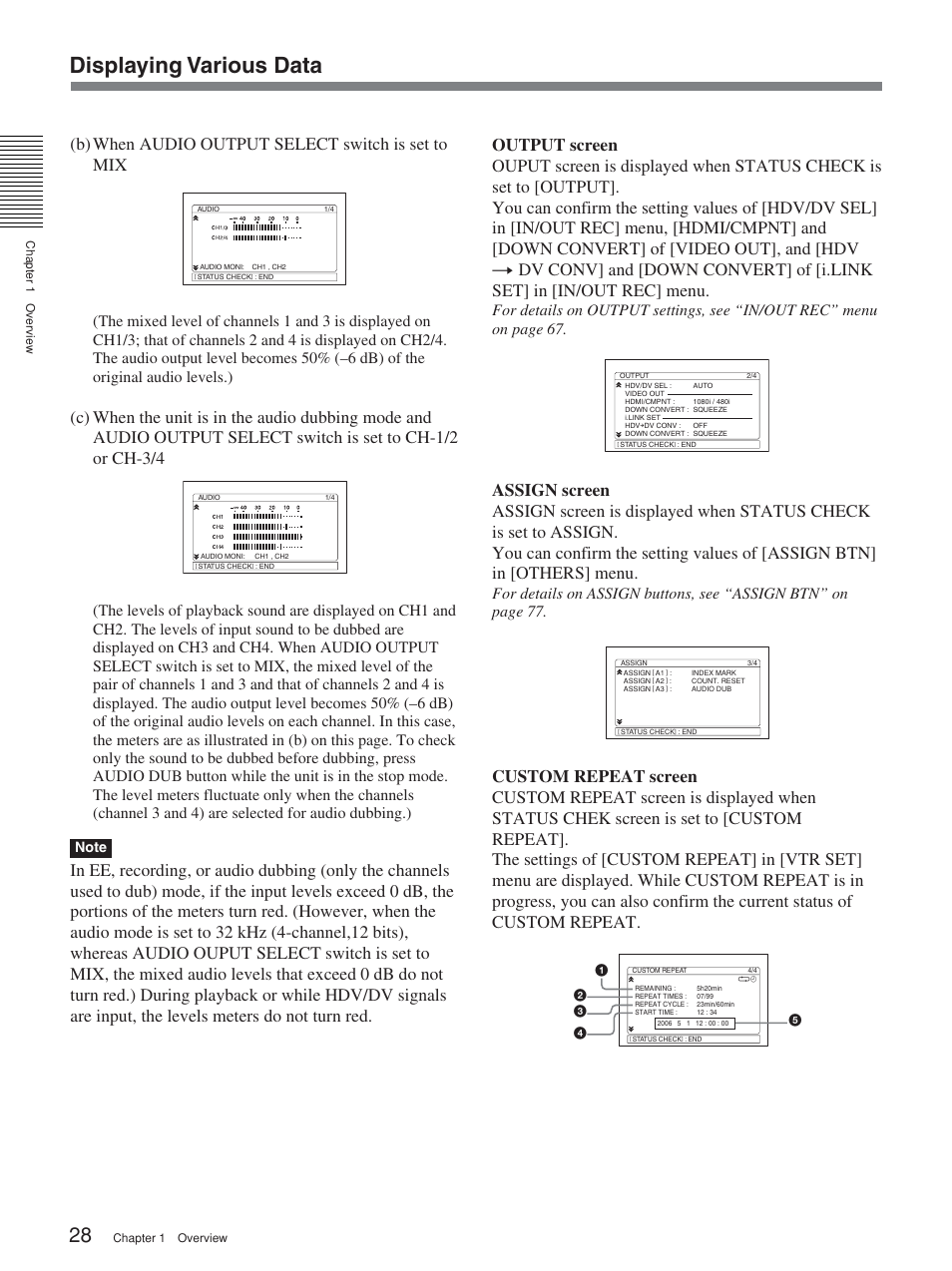Displaying various data, B) when audio output select switch is set to mix | Sony HVR-M25P User Manual | Page 28 / 104