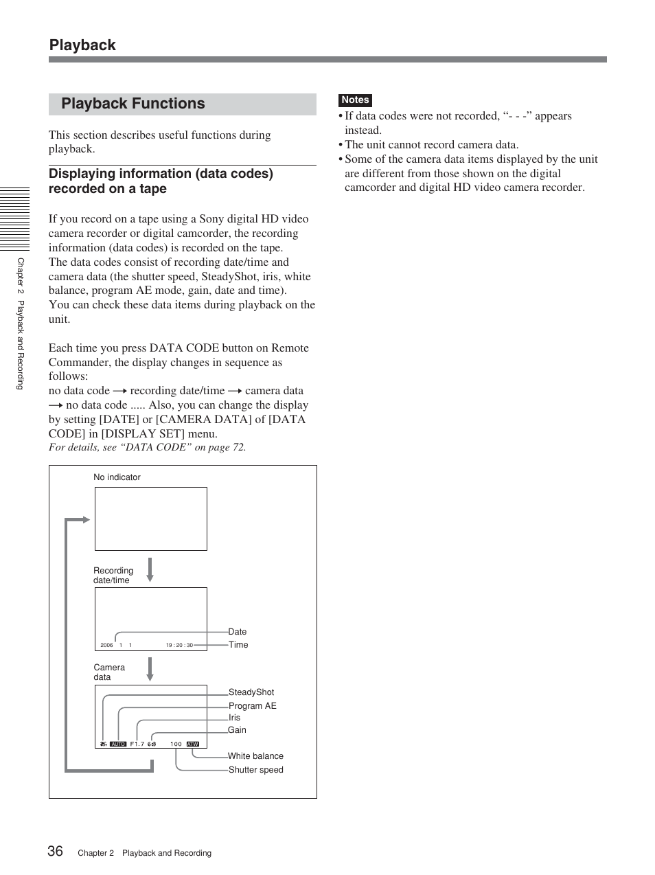 Playback functions, Playback | Sony HVR-M25P User Manual | Page 36 / 104
