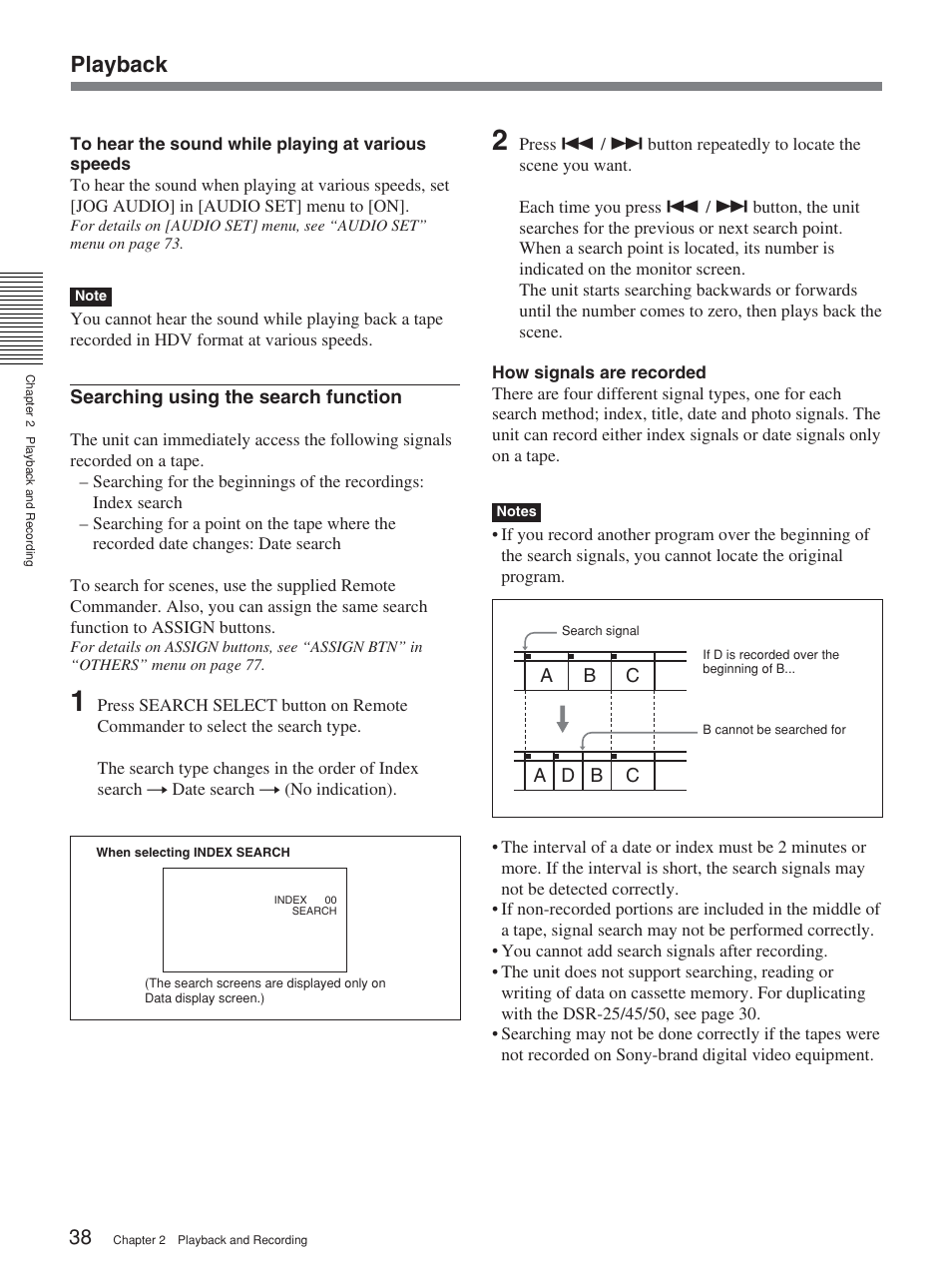 Playback | Sony HVR-M25P User Manual | Page 38 / 104