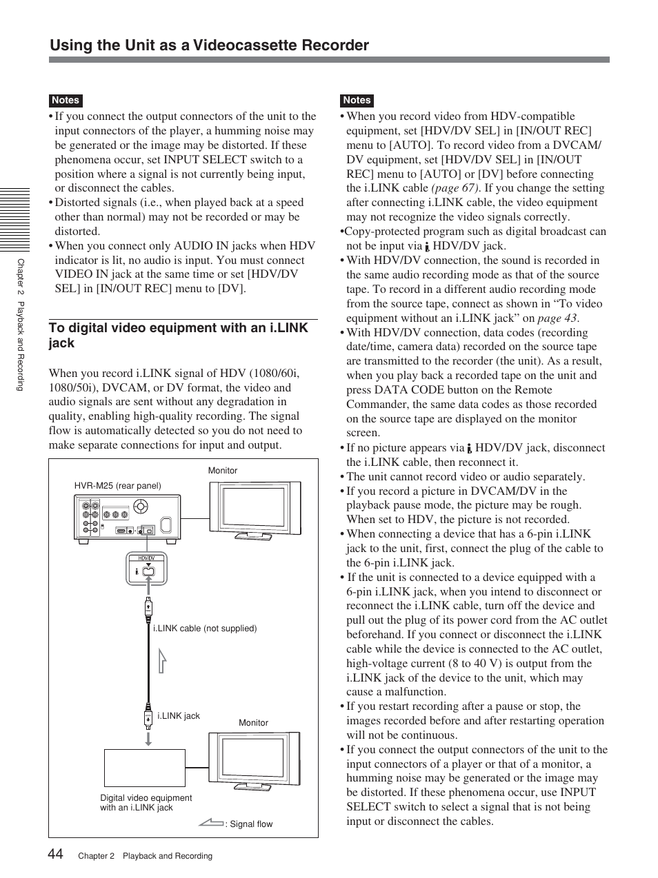 Using the unit as a videocassette recorder | Sony HVR-M25P User Manual | Page 44 / 104