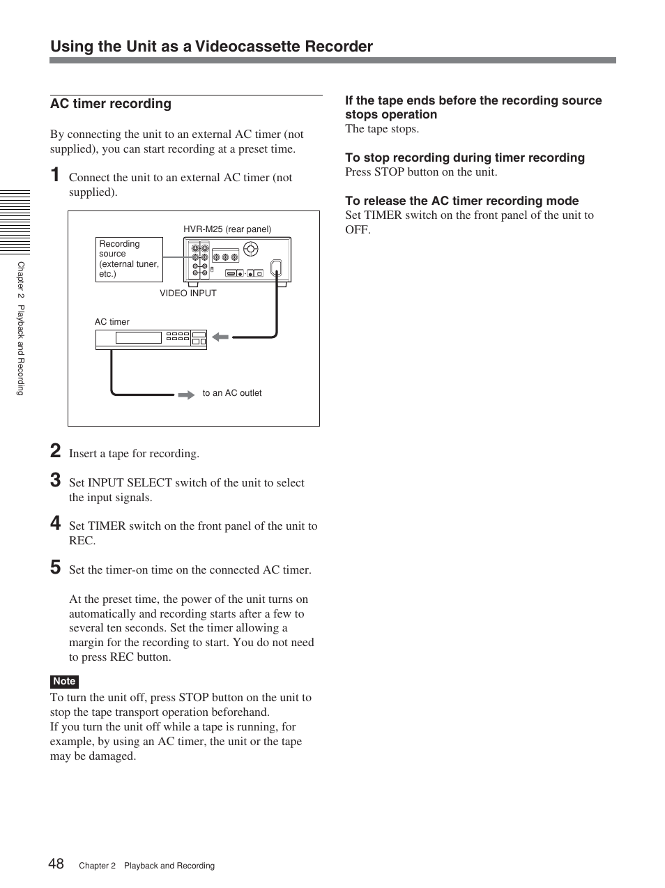 Using the unit as a videocassette recorder | Sony HVR-M25P User Manual | Page 48 / 104