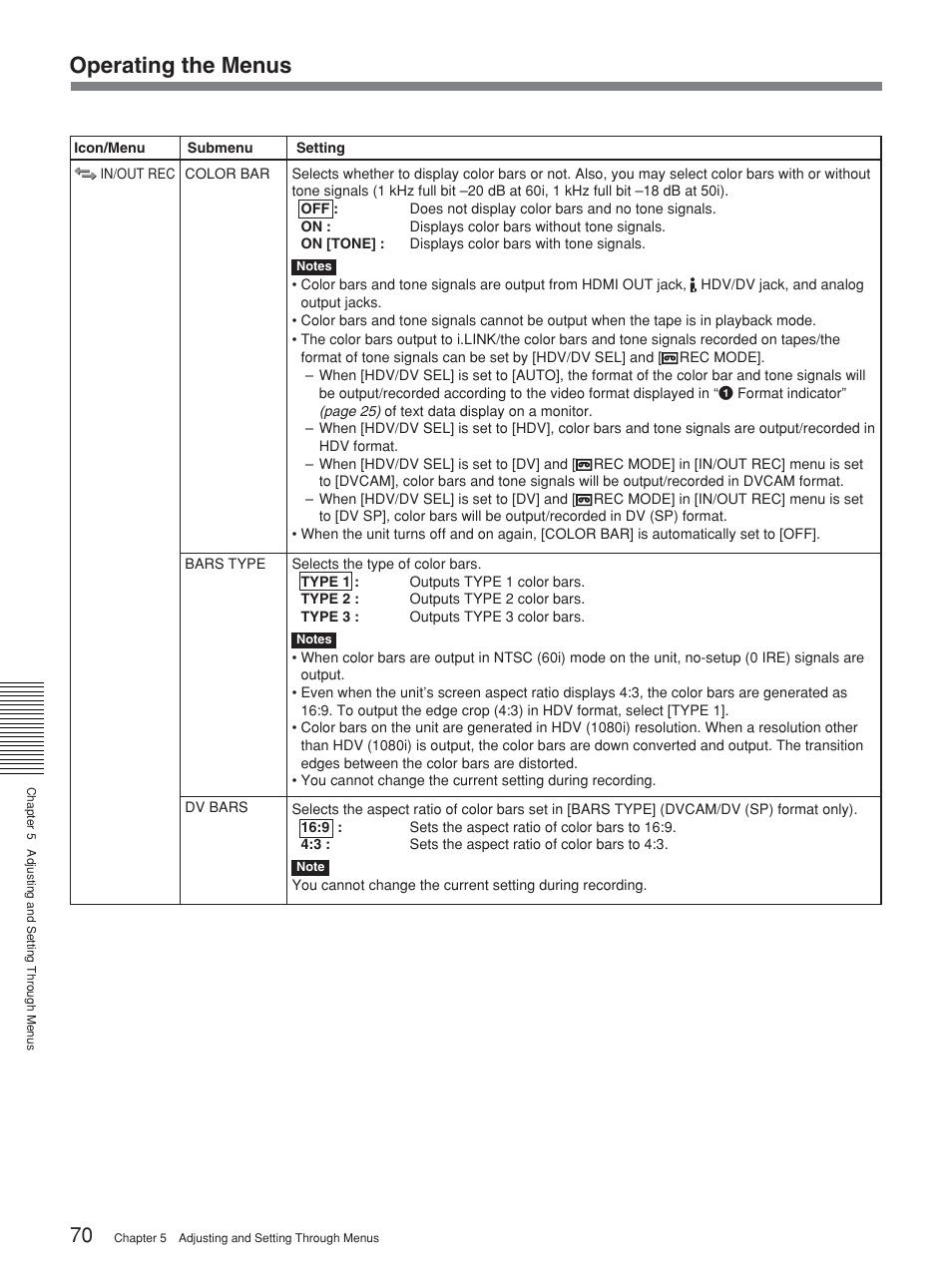 Operating the menus | Sony HVR-M25P User Manual | Page 70 / 104