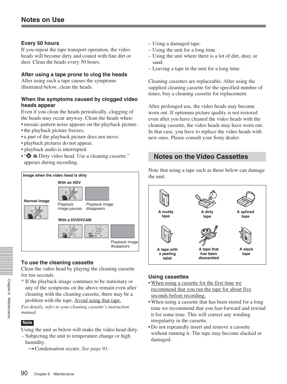 Notes on the video cassettes | Sony HVR-M25P User Manual | Page 90 / 104