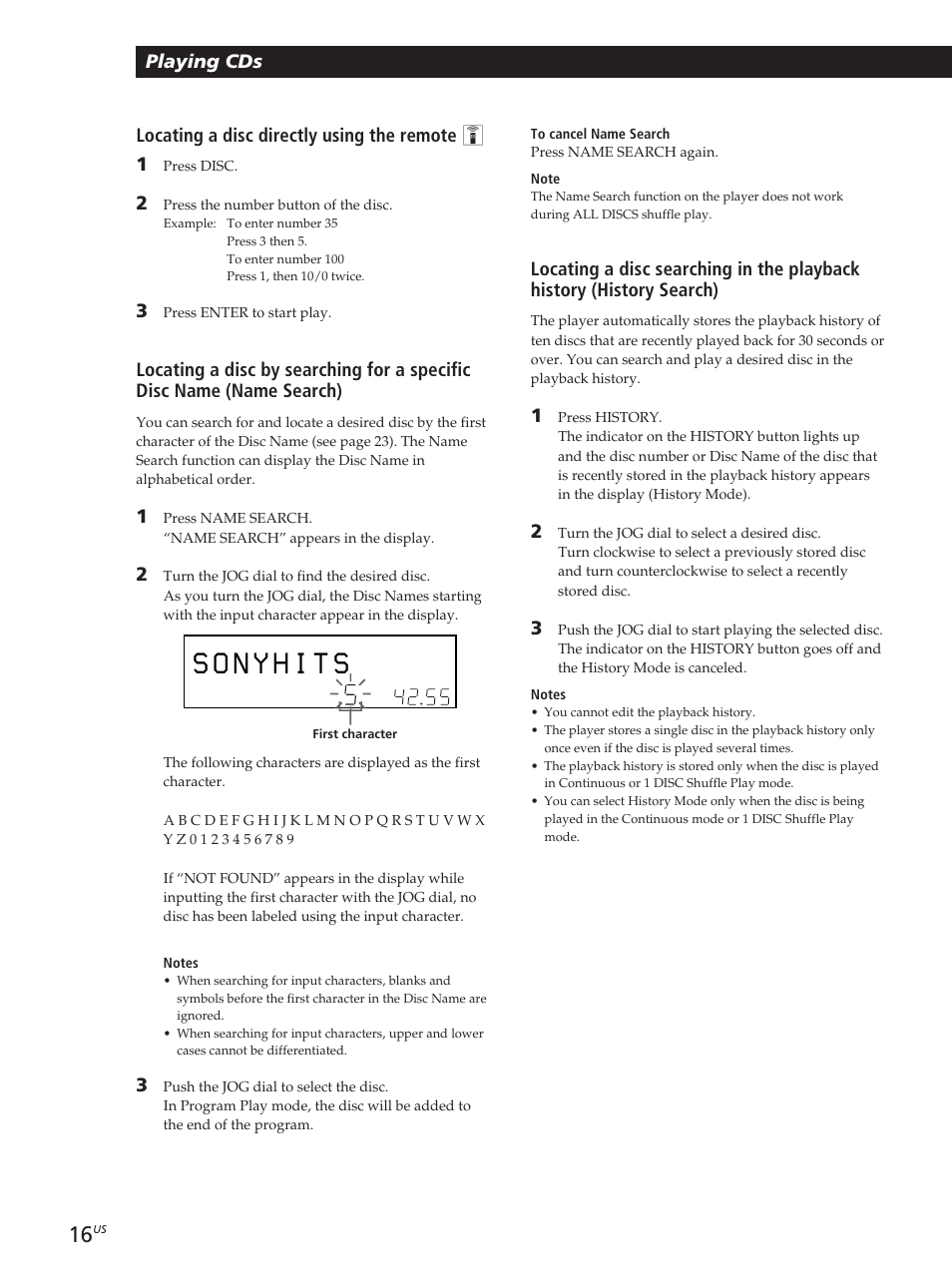 Playing cds, Locating a disc directly using the remote z 1 | Sony CDP-CX455 User Manual | Page 16 / 40