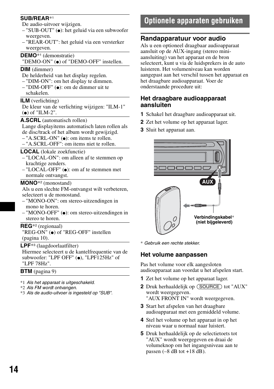 Optionele apparaten gebruiken, Randapparatuur voor audio | Sony CDX-GT414U User Manual | Page 100 / 112