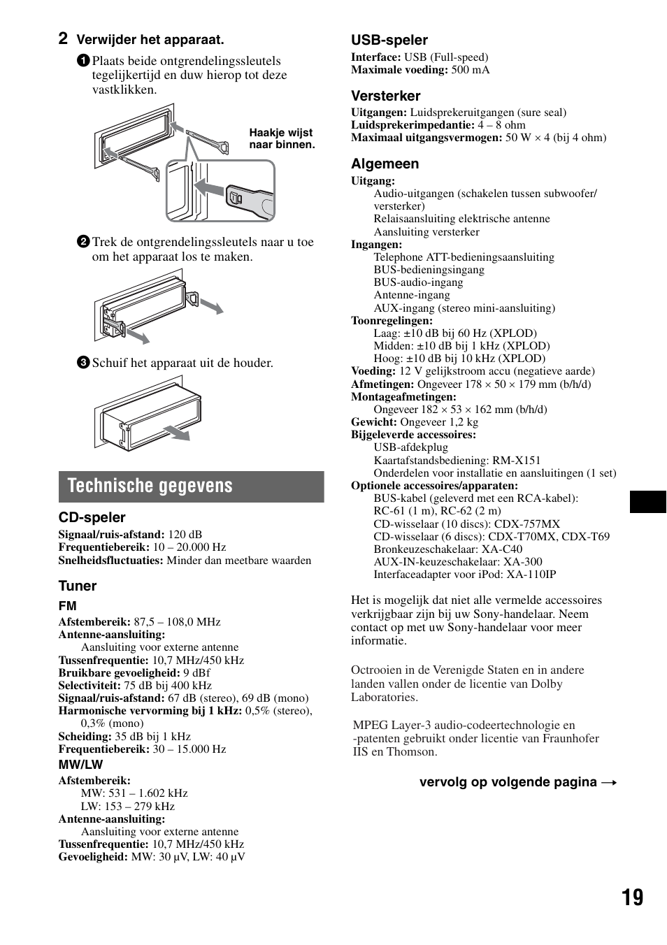 Technische gegevens | Sony CDX-GT414U User Manual | Page 105 / 112