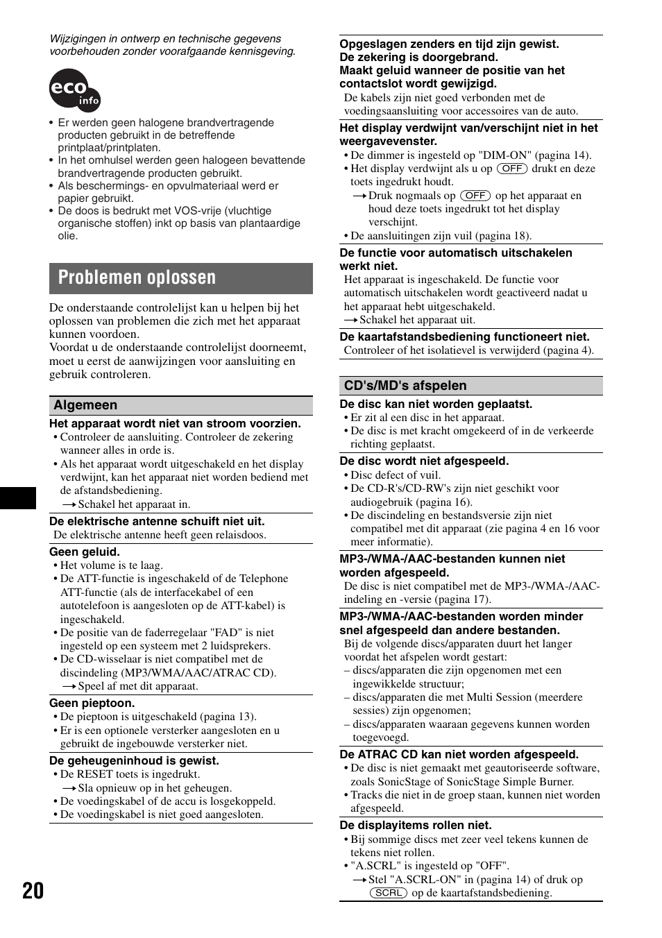 Problemen oplossen | Sony CDX-GT414U User Manual | Page 106 / 112