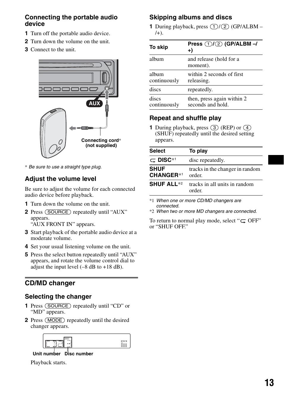 Cd/md changer | Sony CDX-GT414U User Manual | Page 13 / 112